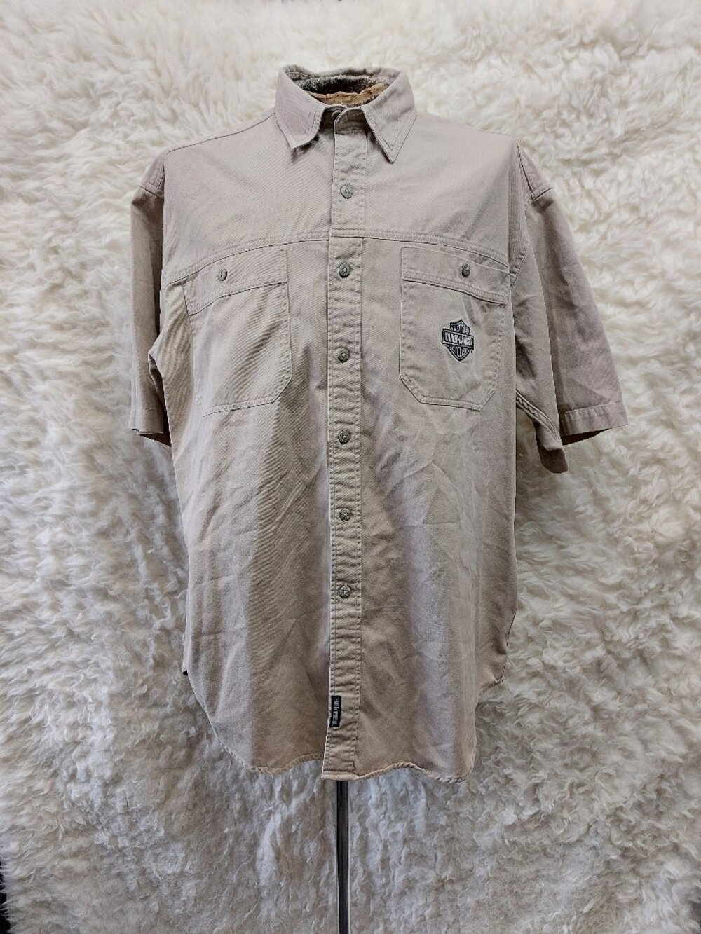 Harley-Davidson MED SS Bar & Shield Khaki Denim Button Garage Shirt Siz XXL Tall